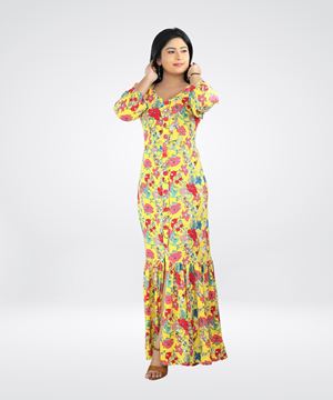 Picture of Long Sleeve V Necked Frilled Maxi Dress