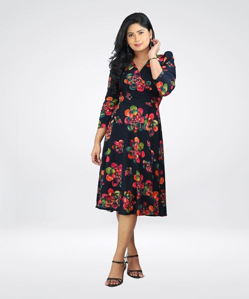 Picture of Floral Designed Half Sleeve Midi Dress