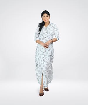 Picture of Front Bottoned Half Sleeve Printed Dress