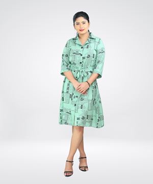 Picture of Half Sleeve Front Bottoned Short Dress