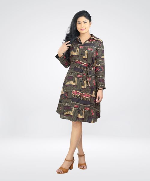 Picture of Long Sleeve Front Bottoned Short Dress