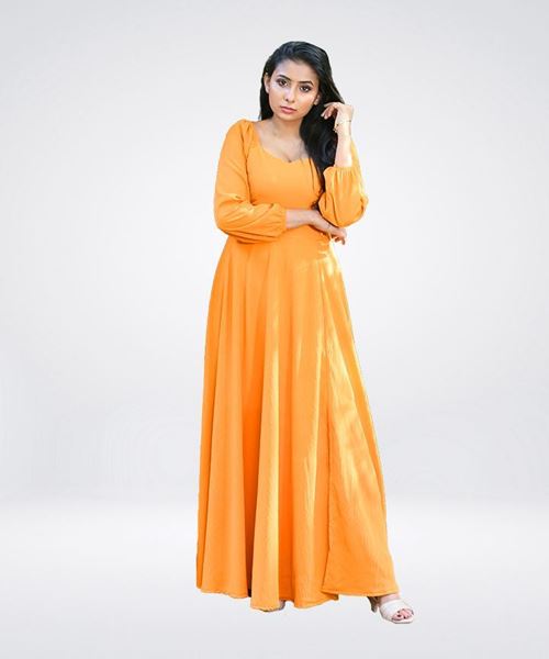 Picture of Off Shoulder Long Puff Sleeves Maxi Dress