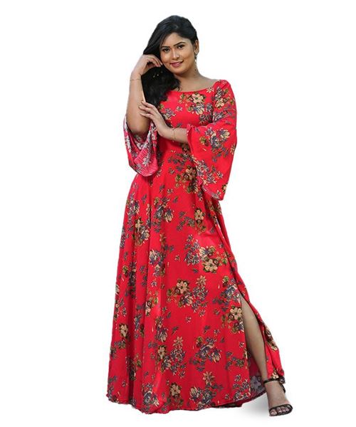 Picture of Floral Designed Maxi Dress with puff Sleeves