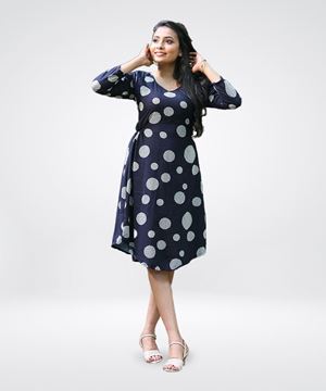 Picture of Printed Designed Side Knotted Short Dress