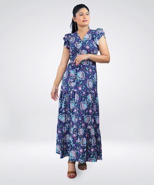 Picture of Printed Maxi Dress with Frilled Sleeves