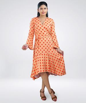 Picture of Side Knot Polka Dot Short Dress with Bell Sleeves