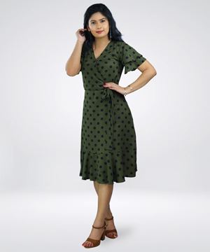 Picture of Side Knot Short Dress With Double Frill Sleeves