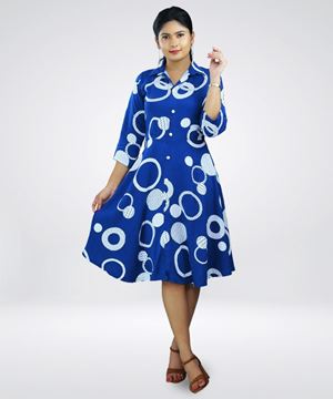 Picture of Front Buttoned Three Quarter Sleeve Short Dress