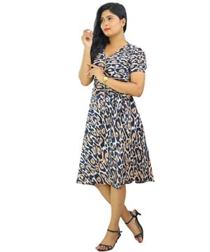 Picture of Cross Over Tiger Color Short Dress with V-necked