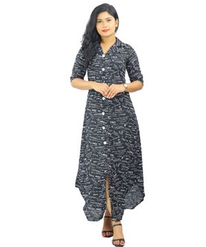 Picture of Three-quarter Sleeves New Maxi Dress with Buttons