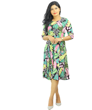 Picture of Floral Designed Threee Quarter Sleeve Midi Dress