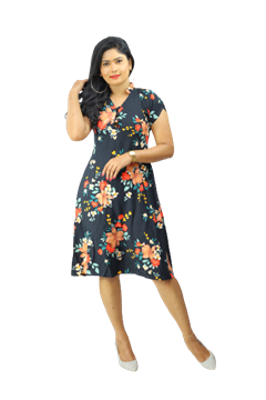 Picture of Printed Designed V-necked Short Sleeves Short Dress
