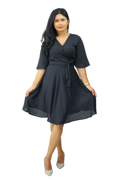 Picture of Georgette Cross Over Plain Color New Short Dress