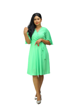Picture of Georgette Cross Over Plain Color New Short Dress