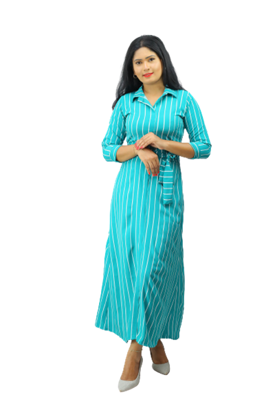 Picture of Stripe Designed Maxi Dress with Belt