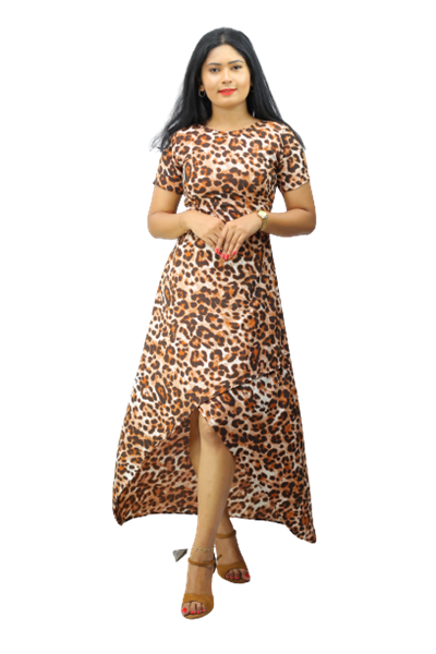 Picture of Tiger Color  Round Necked  Short Sleeves New Maxi Dress