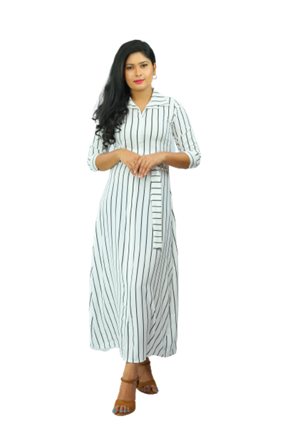 Picture of Stripe Designed Maxi Dress with Belt
