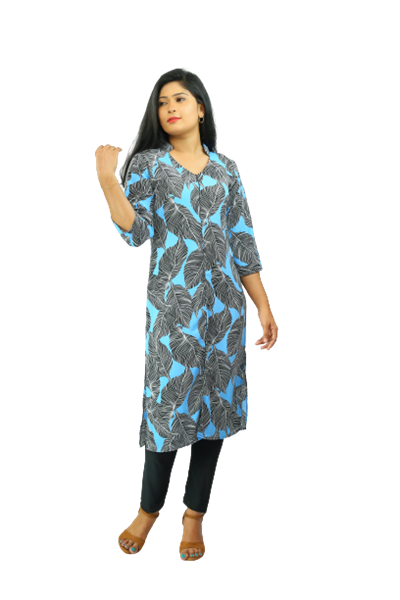Picture of V-necked Collared long kurtha Top