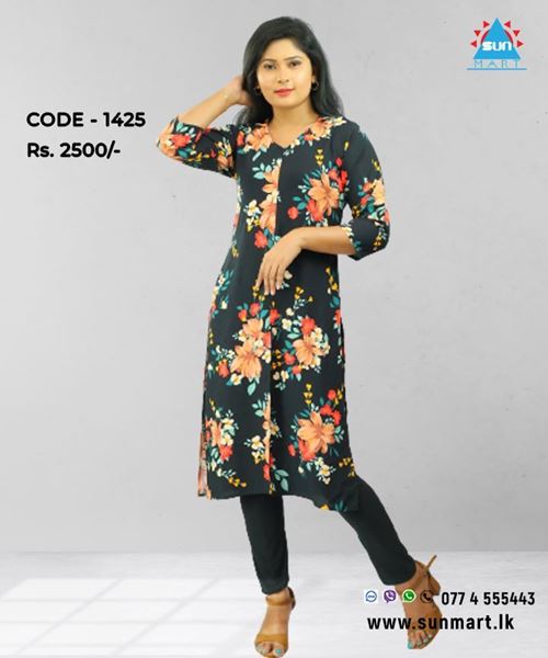 Picture of V-necked Collared long kurtha Top