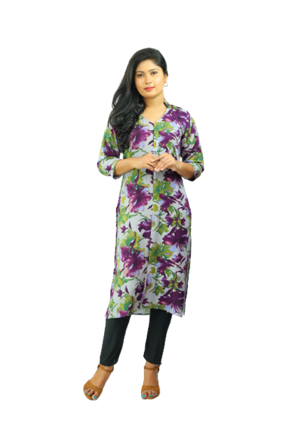 Picture of V-necked Collared long kurtha Top