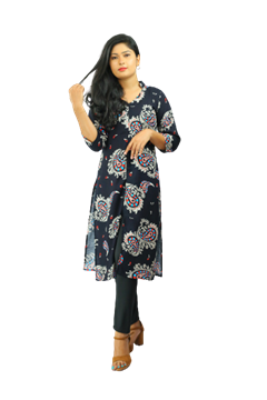 Picture of V-necked Collared long kurtha Top