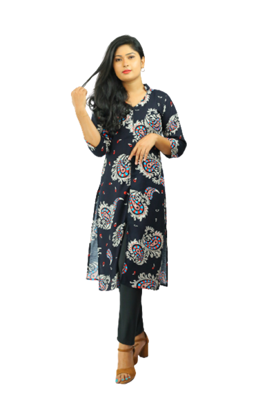 Picture of V-necked Collared long kurtha Top