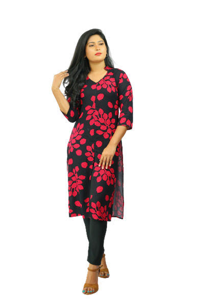 Picture of V-necked Collared long kurtha Top