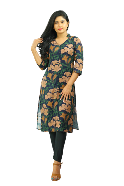 Picture of V-necked Collared long kurtha Top