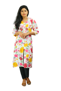 Picture of V-necked Collared long kurtha Top