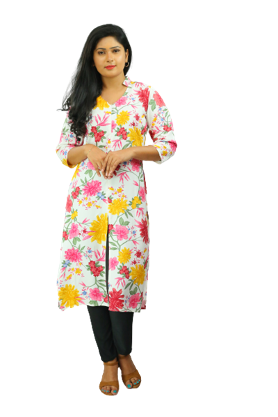 Picture of V-necked Collared long kurtha Top