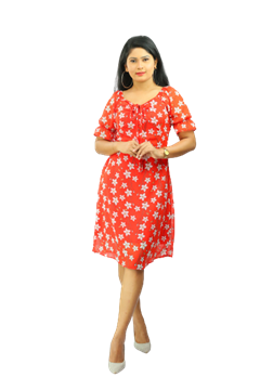 Picture of Round Necked Three Quarter Sleeves New Short Dress
