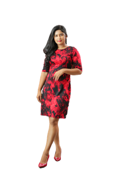 Picture of Round necked body con Three Quarter Sleeve short dress