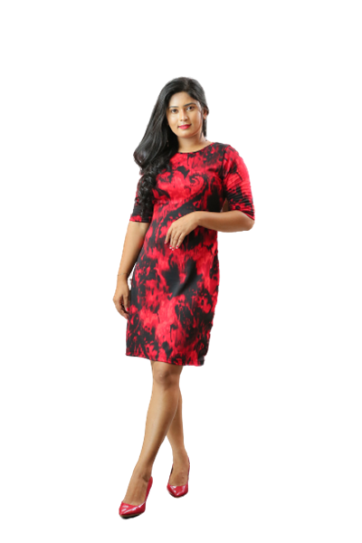 Picture of Round necked body con Three Quarter Sleeve short dress