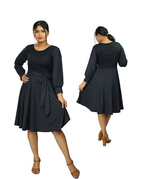 Picture of Round neck  Long  Sleeves New  Short Frock with Belt