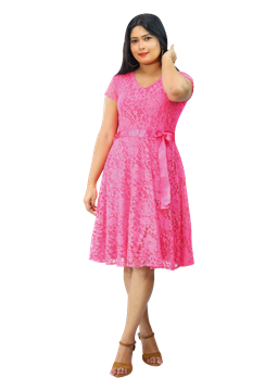 Picture of Short  Sleeves  Full Lace  New Short Frock with Belt