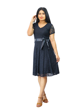 Picture of Short  Sleeves  Full Lace  New Short Frock with Belt